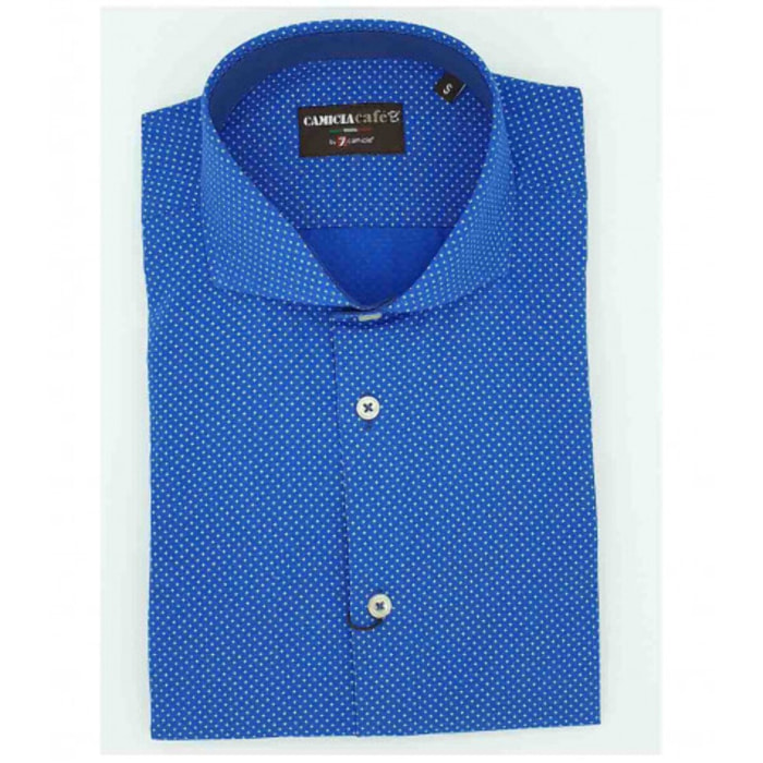 Camicia Uomo 1 Bottone Francese Slim Cotone Poliestere Stampato Blu Inchiostro\Bianco