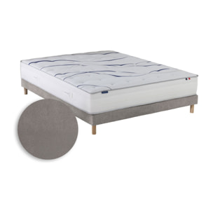 Ensemble matelas mousse HD NUVIA avec sommier, chenille bouclettes gris clair