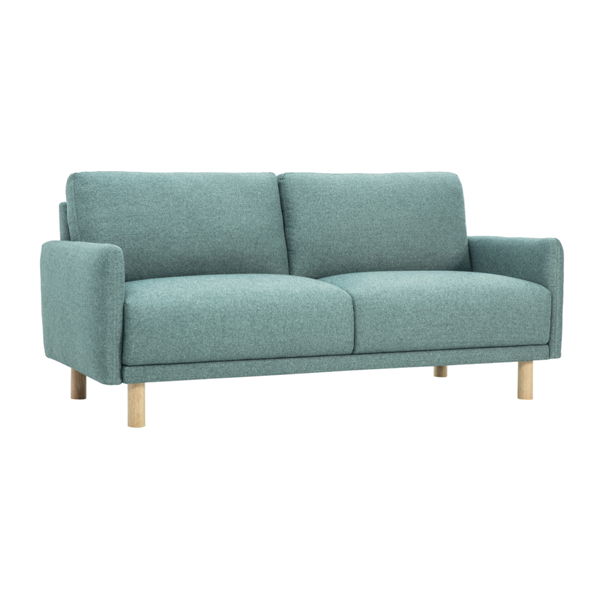 Canapé design 3 places en tissu vert de gris et bois clair BONO