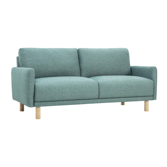 Canapé design 3 places en tissu vert de gris et bois clair BONO