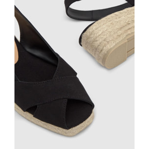 Alpargatas de cuña de mujer destalonadas Diana estilo peep-toe en algodón orgánico