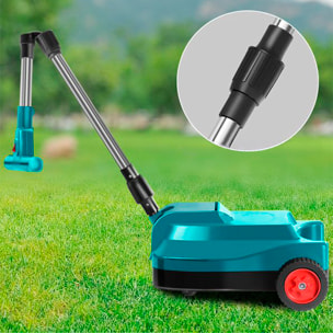 Tosaerba elettrico 21V con lama a 1.300rpm, due batterie ricaricabili da 15.000mAh, manico regolabile e tre livelli di altezza delle ruote.