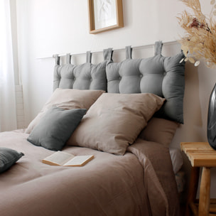 Coussin tête de lit en coton et pattes boutonnées - Gris clair