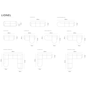 Canapé d'angle droit modulable "Lionel" 4 places en velours gris