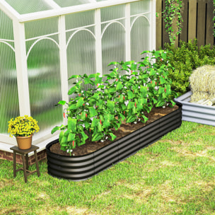 Carré potager de jardin dim. 240L x 62l x 30H cm modulable tôle d'acier ondulée anthracite