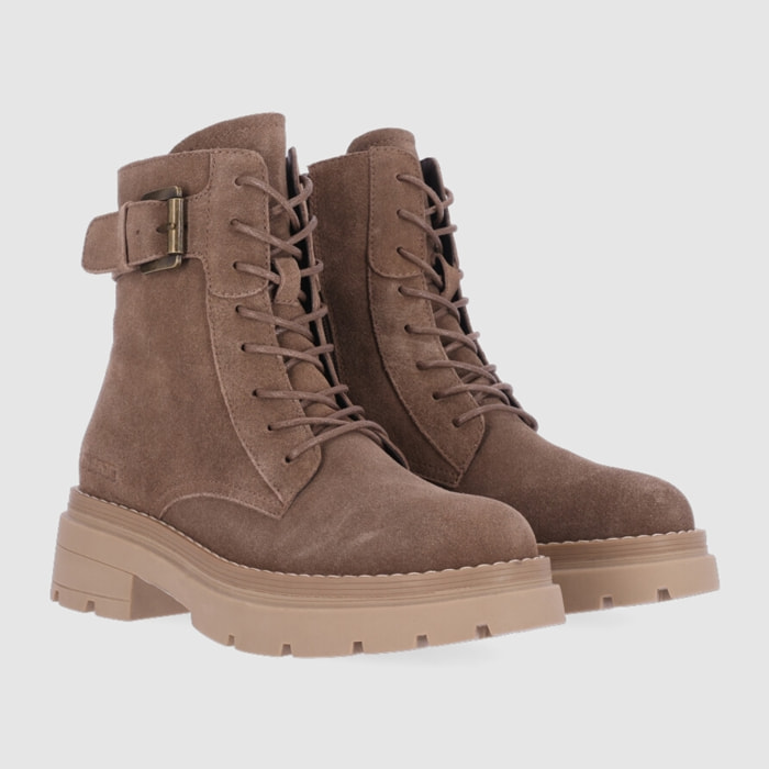 Botines de Serraje - Taupe - Tacón: 3 cm