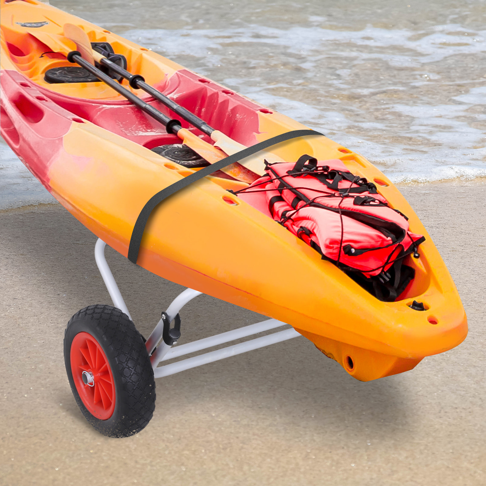 Chariot sit on top kayak chariot de transport pliable pour bateaux canoë ou kayak charge max. 70 Kg alu. mousse antidérapante