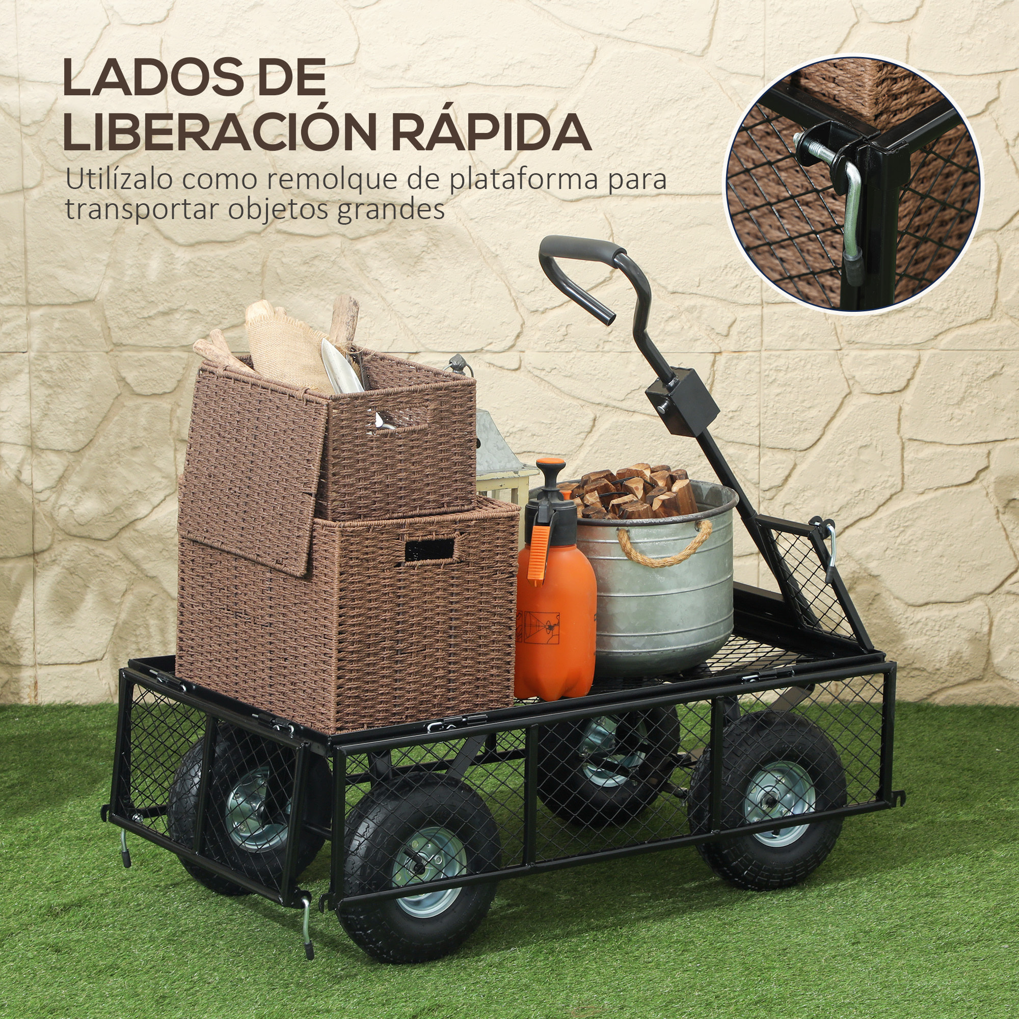Carro Playa con Ruedas Grandes Carro de Jardín con Mango Giratorio Ajustable y Bolsa Impermeable Removible Carga 300 kg Carrito Transporte para Todo Terreno Campaña Compra Negro