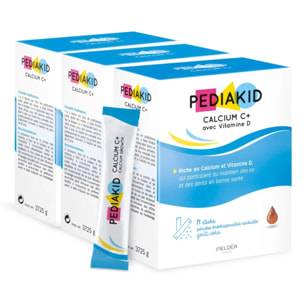 PEDIAKID - Calcium C+ et Vitamine D - Complément Alimentaire Naturel - Couvre 100% des AJR en Calcium - Maintien du capital osseux et dentaire - Goût Cola - Sticks de poudre orodispersible - Lot de 3