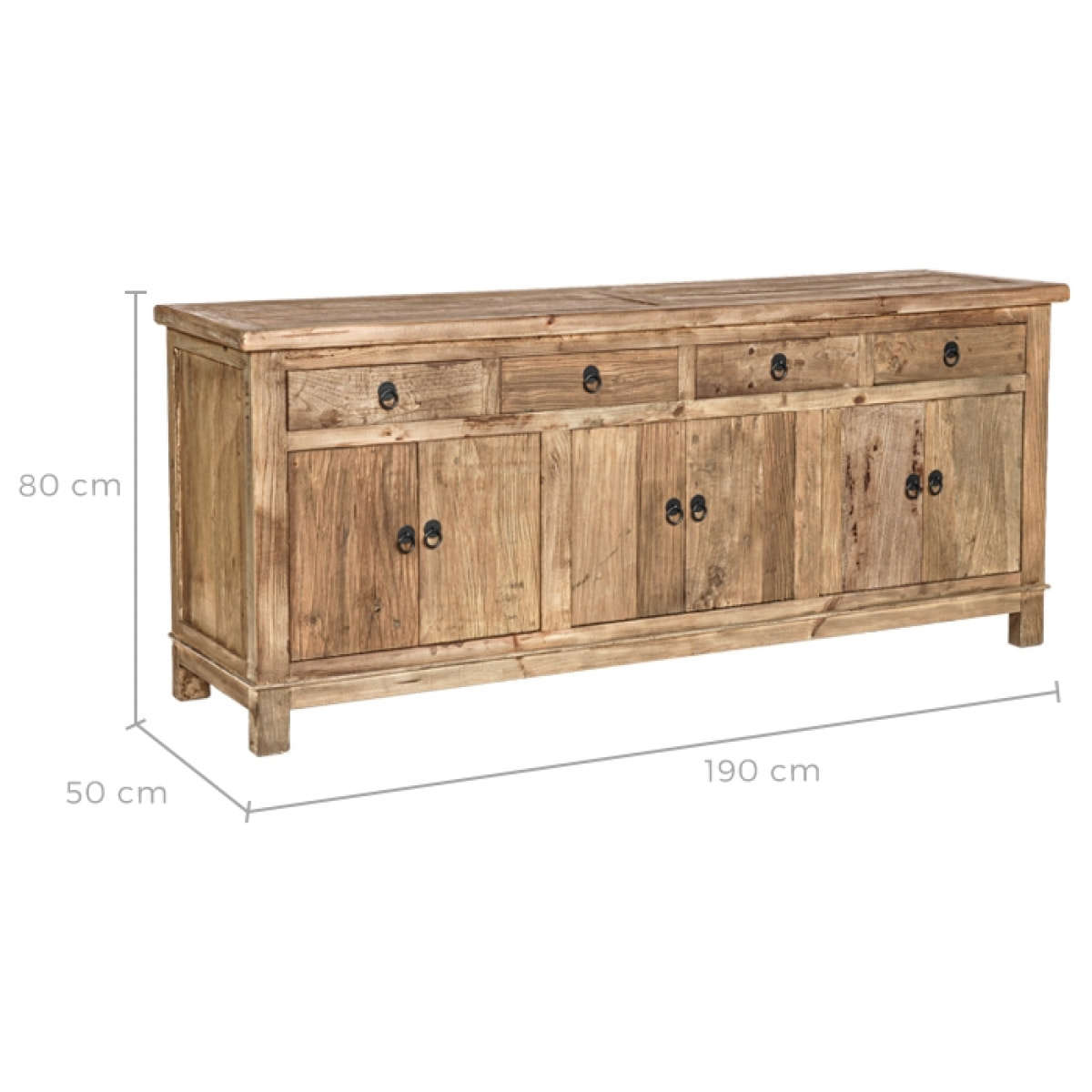 Buffet en bois recyclé 3 portes et 4 tiroirs - Mastic