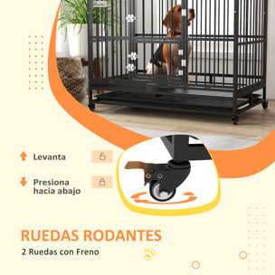 PawHut Jaula para Perros Grandes 123x74x125 cm Perrera Metálica con Ruedas Bandeja Extraíble Cerraduras 2 Puertas Frontal 1 Puerta en Techo y Marco de Acero Negro