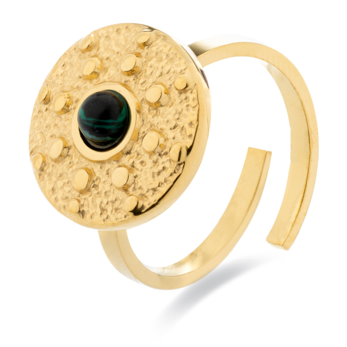 Anillo de Malaquita acabado en oro amarillo de 18K- Elknu