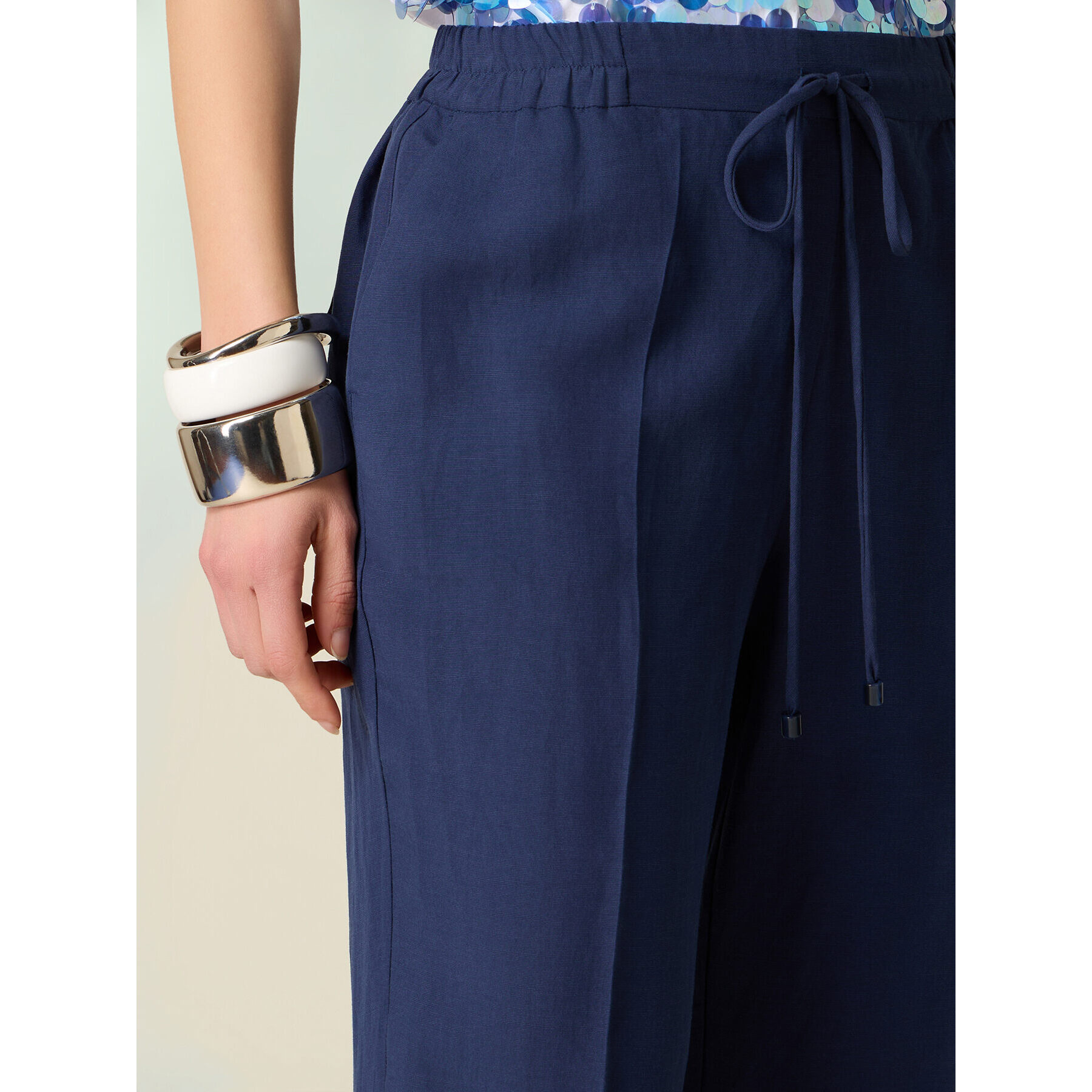 Oltre - Pantaloni cropped misto lino - Blu