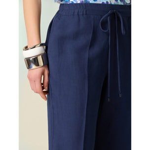 Oltre - Pantaloni cropped misto lino - Blu