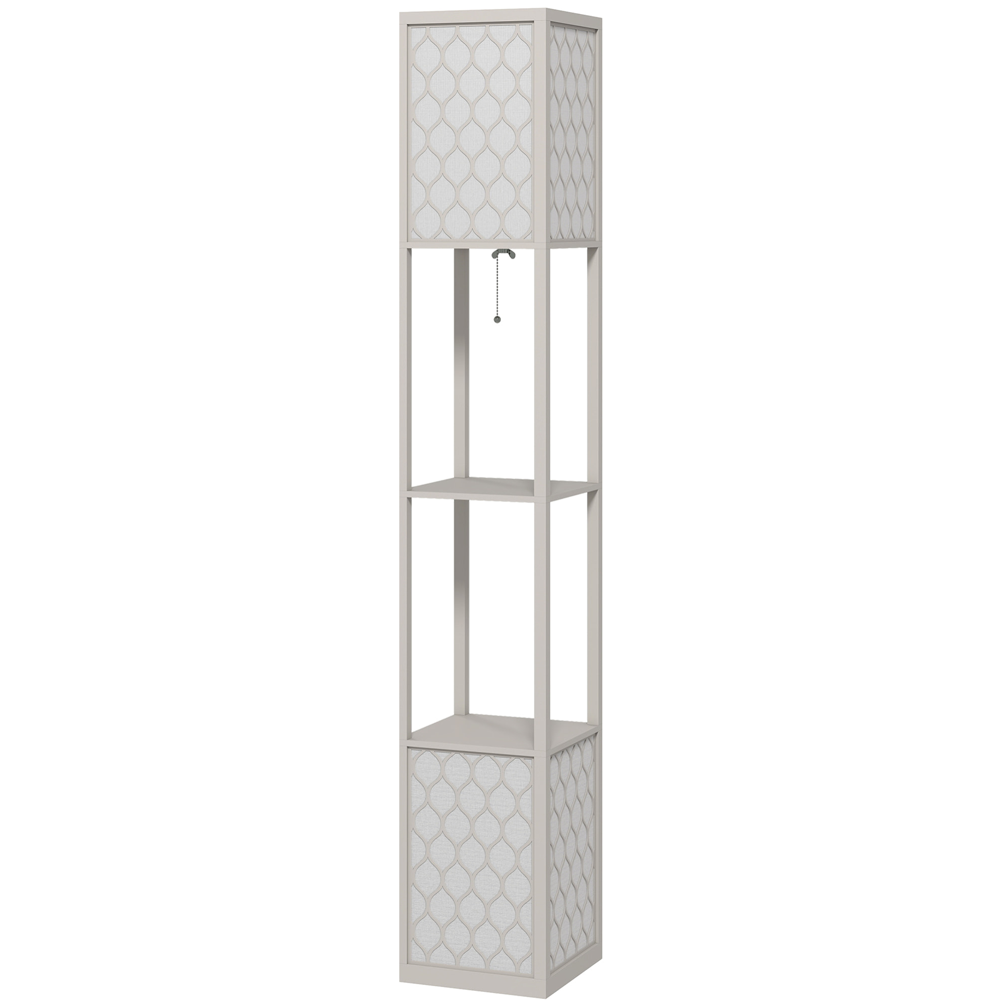 Lampadaire étagère lampe étagère dim. 26L x 26l x 156H cm 2 étagères MDF motif nid d'abeille gris clair