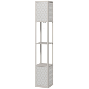 Lampadaire étagère lampe étagère dim. 26L x 26l x 156H cm 2 étagères MDF motif nid d'abeille gris clair