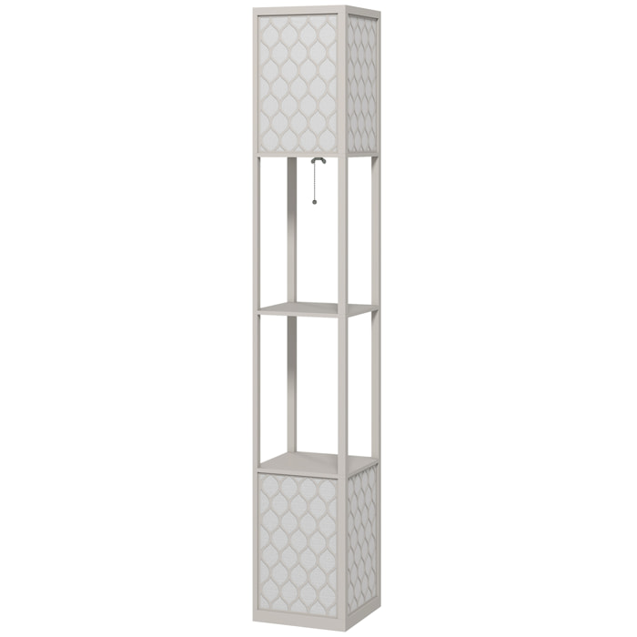 Lampadaire étagère lampe étagère dim. 26L x 26l x 156H cm 2 étagères MDF motif nid d'abeille gris clair