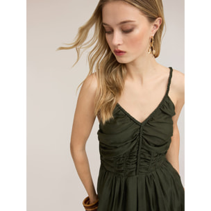 Motivi - Vestito lungo in mussola misto lyocell - Verde militare