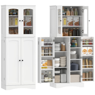 Armario de Cocina, Armario Despensa Cocina, con Puertas Acrílicas de Cierre Suave, 10 Estantes, 8 Compartimentos, Alacena Moderna con 4 Estantes Ajustables para Comedor, 60x40x162 cm, Blanco