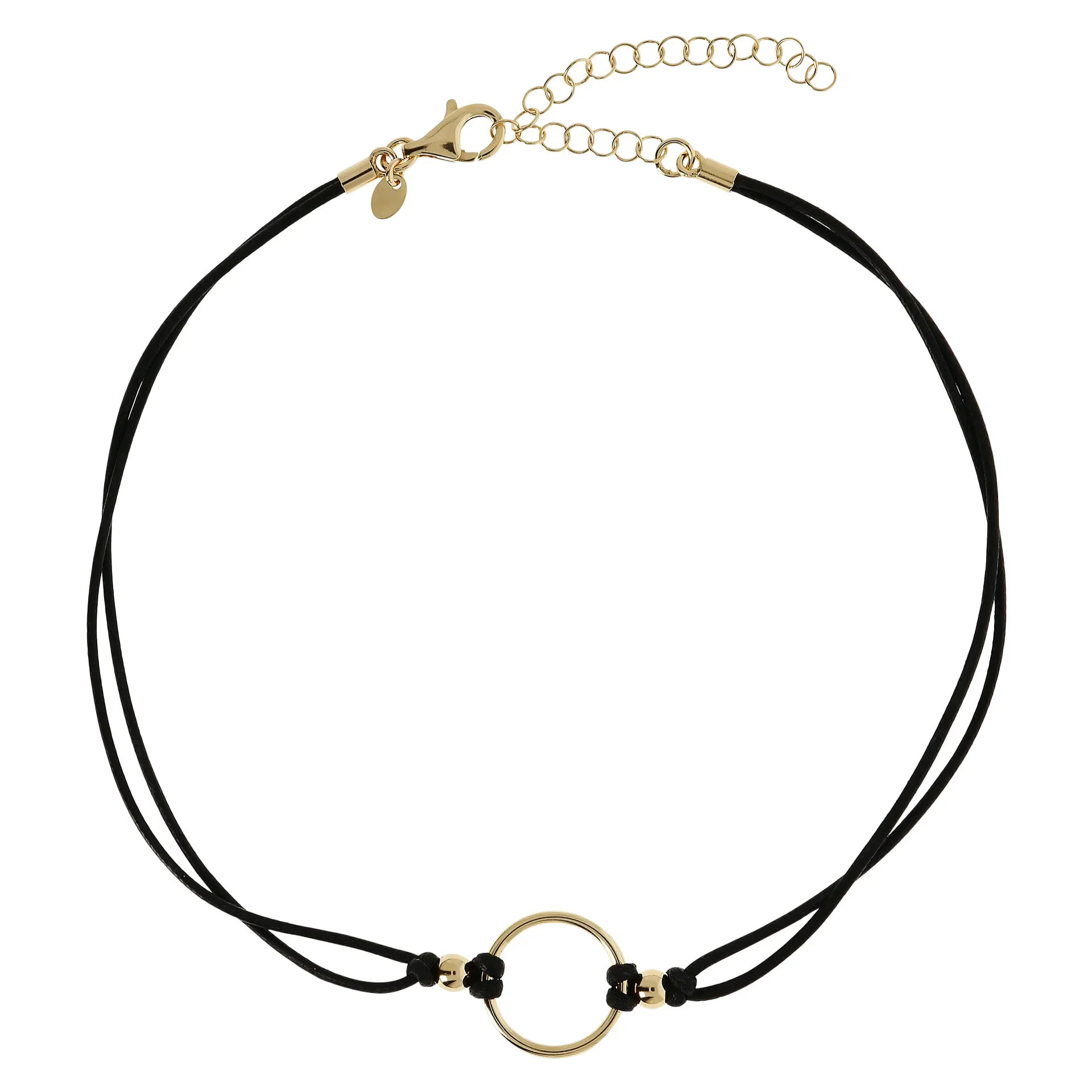 Collana con Cordino Nero e Pendente a Cerchio in Argento 925 placcato Oro Giallo 18kt