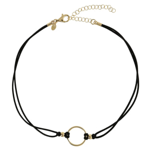 Collana con Cordino Nero e Pendente a Cerchio in Argento 925 placcato Oro Giallo 18kt