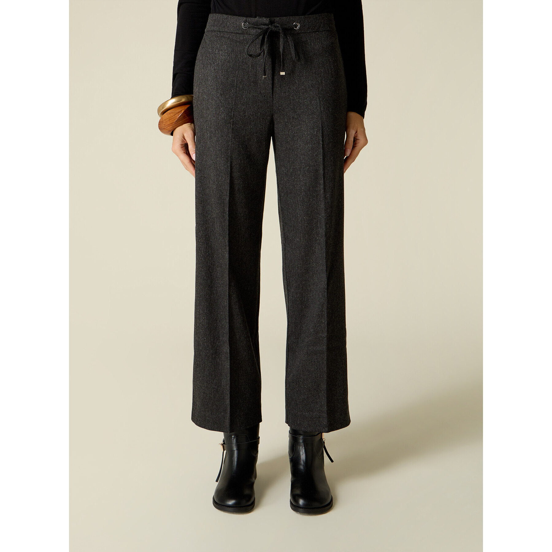 Oltre - Pantalones cropped de franela con cordón - Gris