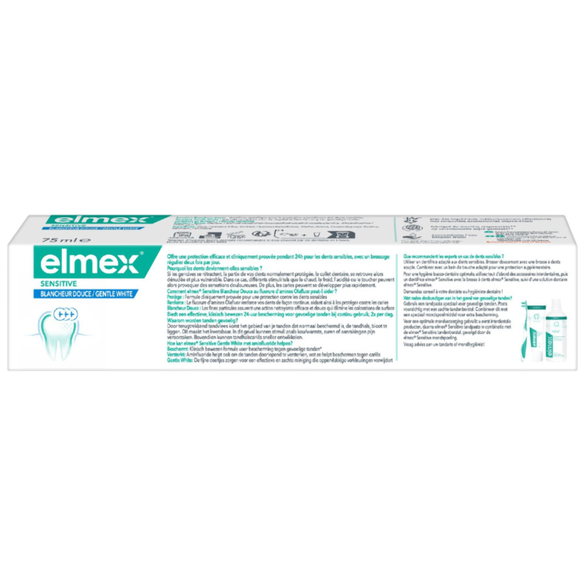Pack de 12 - elmex - Dentifrice Sensitive Blancheur Douce Triple Protection 0% Colorant 75ml