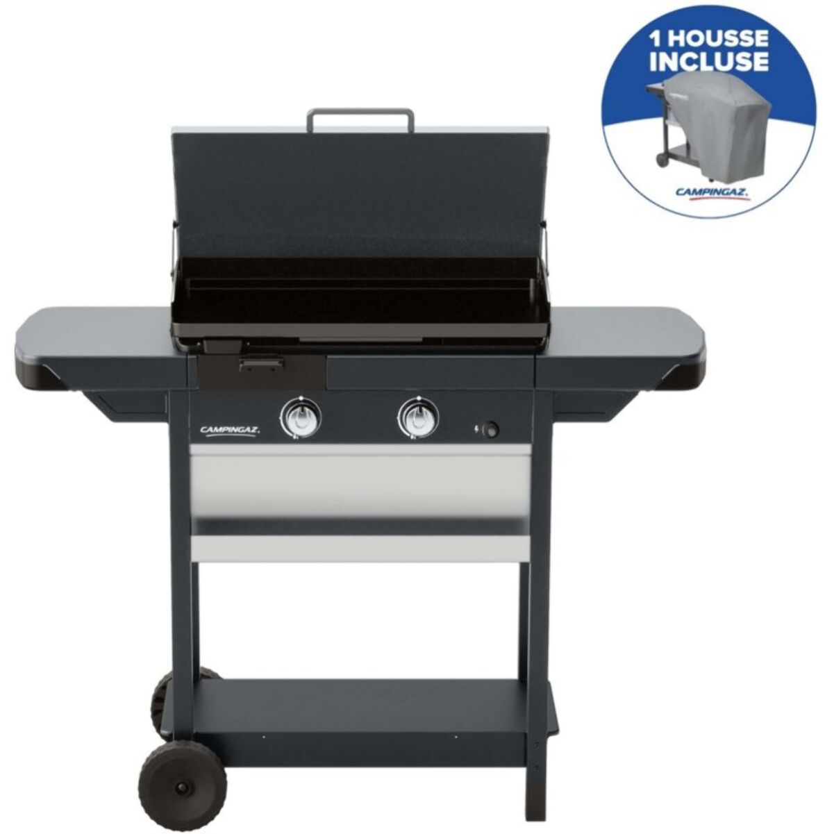 Plancha gaz CAMPINGAZ EX plus noir 2brûleurs sur chariot, 66x42cm + housse