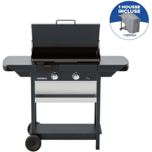 Plancha gaz CAMPINGAZ EX plus noir 2brûleurs sur chariot, 66x42cm + housse
