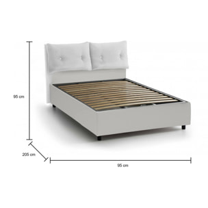 Letto singolo Milena, Letto contenitore con rivestimento in ecopelle, 100% Made in Italy, Apertura frontale, adatto per materasso Cm 80x190, Bianco