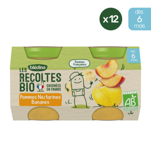 24 Petits Pots Poire, Nectarine, Banane 12x(2x130g) - Les Récoltes Bio Dès 6 Mois