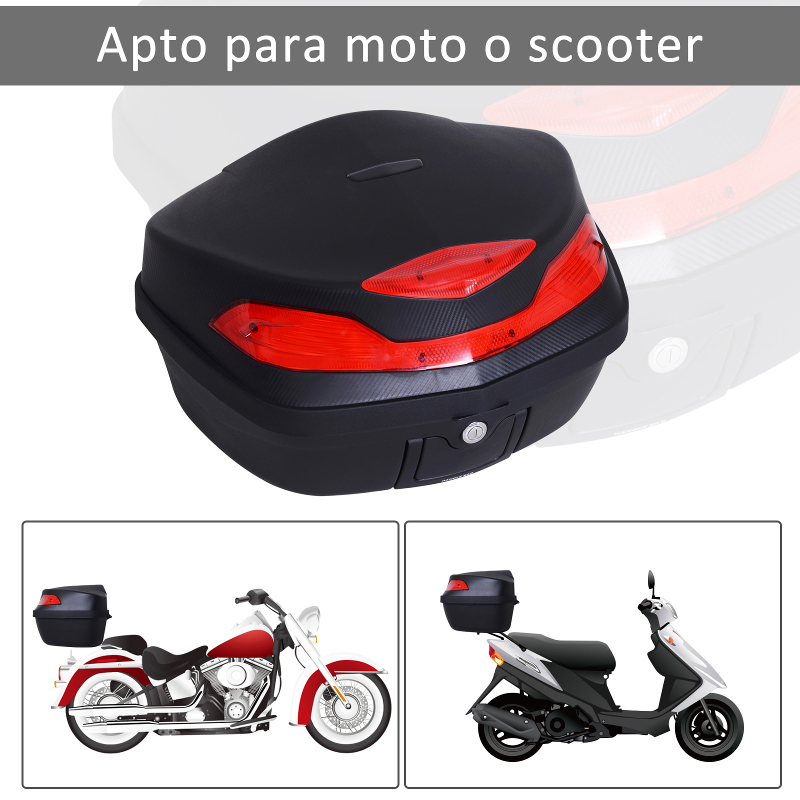 Baúl Moto Universal 48L + Llaves y Accesorios Equipaje Caja de Moto Topcase