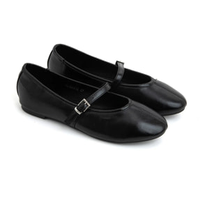 Ballerina classica in vernice con cinturino - NERO