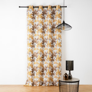 Rideau à oeillets jacquard motif végétal - Jaune