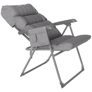 Chaise de camping pliante rembourrée inclinable grand confort gris