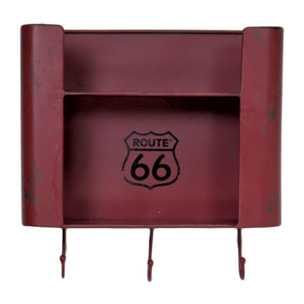 Mensola in metallo Bristol rosso 2 piani con appendino 3 posti quadrata cm30x10h30