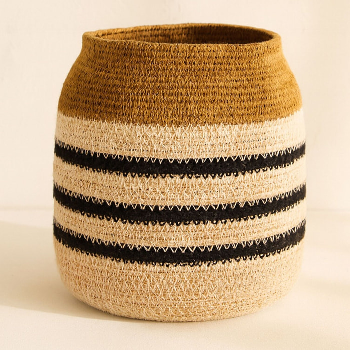 Panier en jonc de mer naturel, safran et noir KASBA