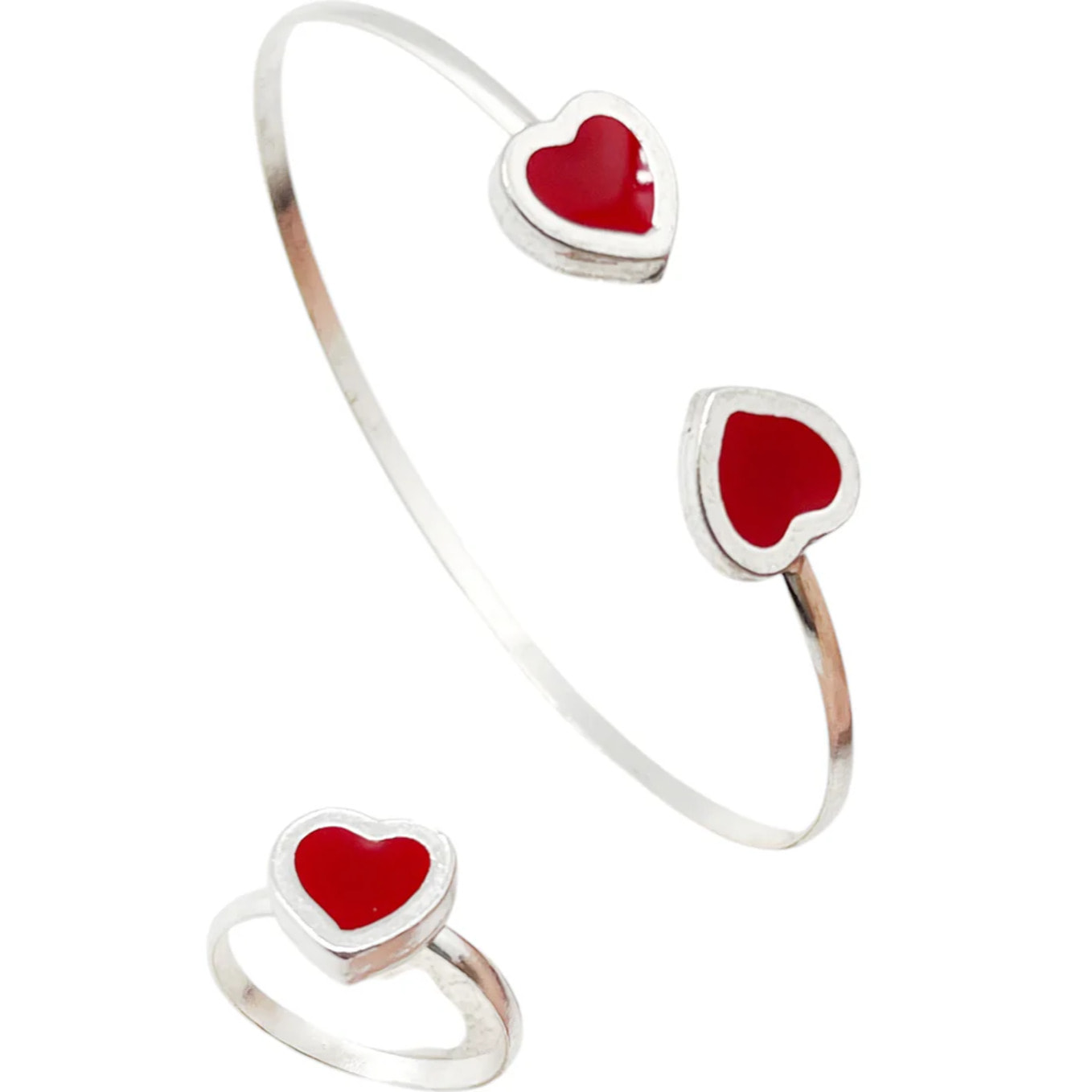 Conjunto Colors Corazón Pulsera y anillo plata 10µ Rojo