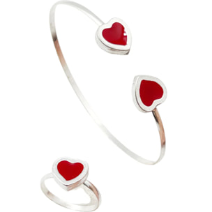 Conjunto Colors Corazón Pulsera y anillo plata 10µ Rojo