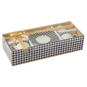 J-Line tasse + sous-tasse Pied-Poule - porcelaine - blanc/noir  - boite de 4