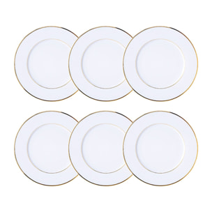 Lot de 6 assiettes à pain 16cm en porcelaine blanche et filet or CLASSIC FILET OR