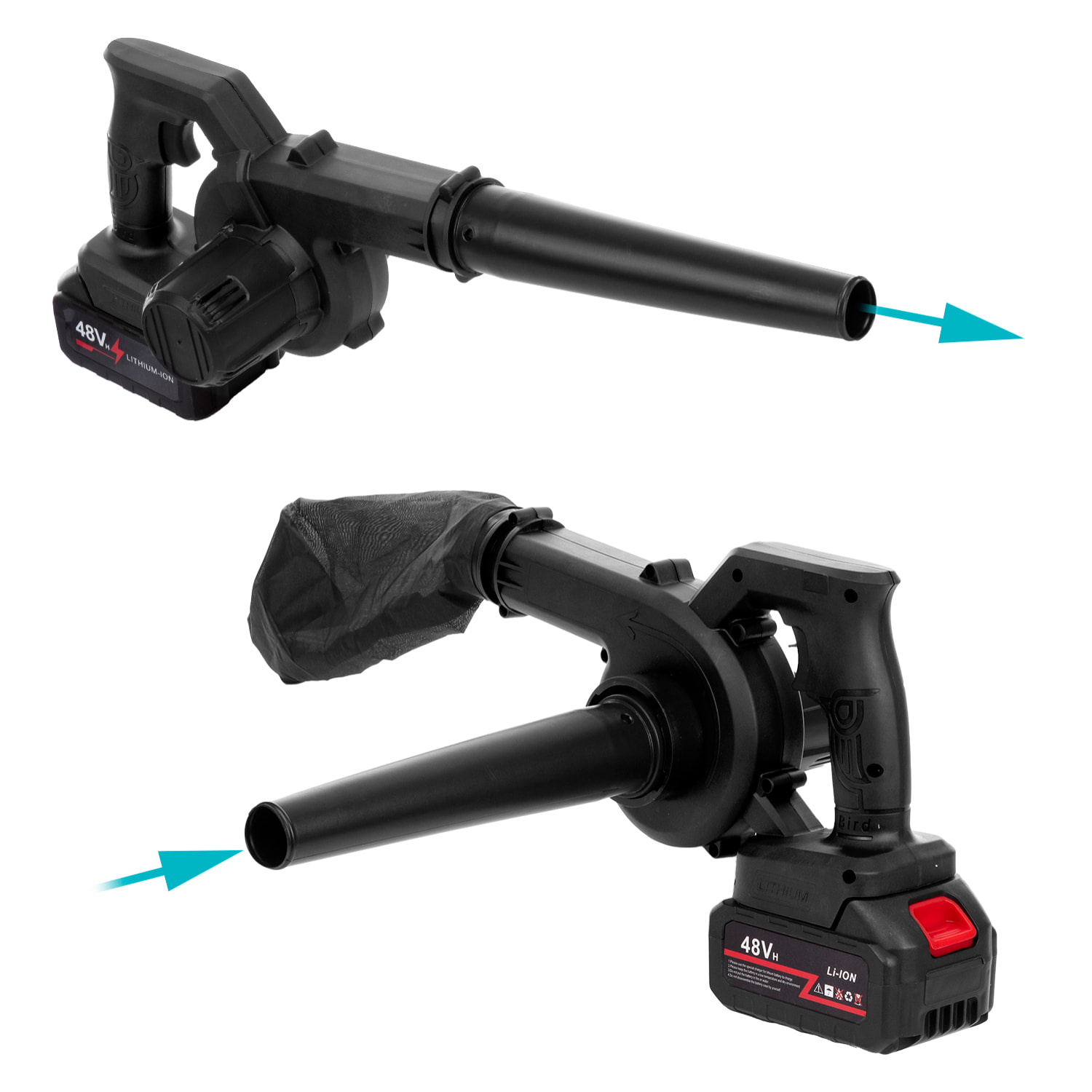 Mini soffiatore di foglie elettrico 2 in 1 con batteria. Modalità aspirazione.