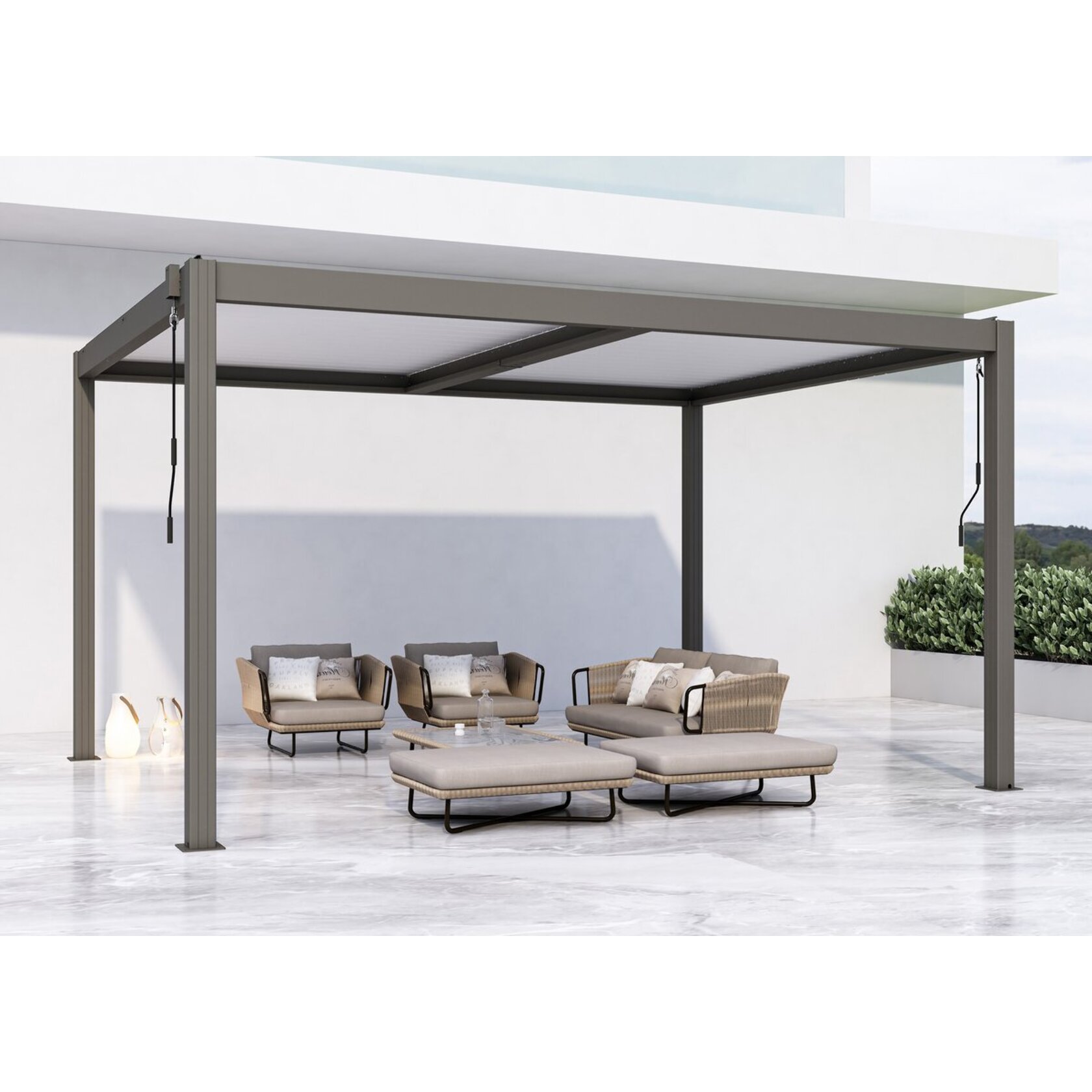 Pergola bioclimatique avec led "Windsor premium" en aluminium 3 x 4 - Taupe
