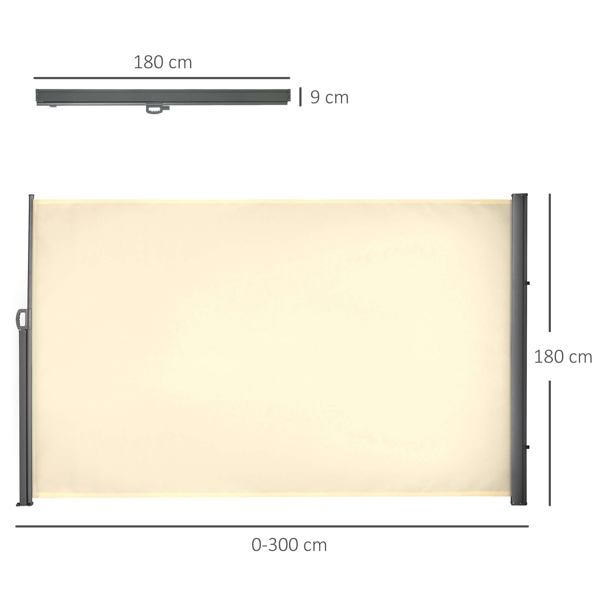 Toldo Lateral Retráctil 300x180 cm Pantalla Enrollable Mampara de Privacidad y Protección Solar para Jardín Balcón Terraza Crema