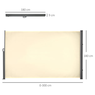 Toldo Lateral Retráctil 300x180 cm Pantalla Enrollable Mampara de Privacidad y Protección Solar para Jardín Balcón Terraza Crema