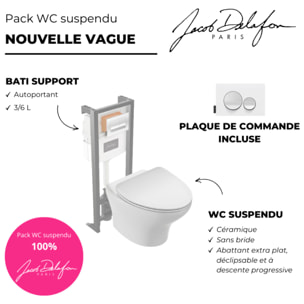 Pack WC suspendu sans bride Nouvelle vague + bati support + plaque blanc brillant blanc mat