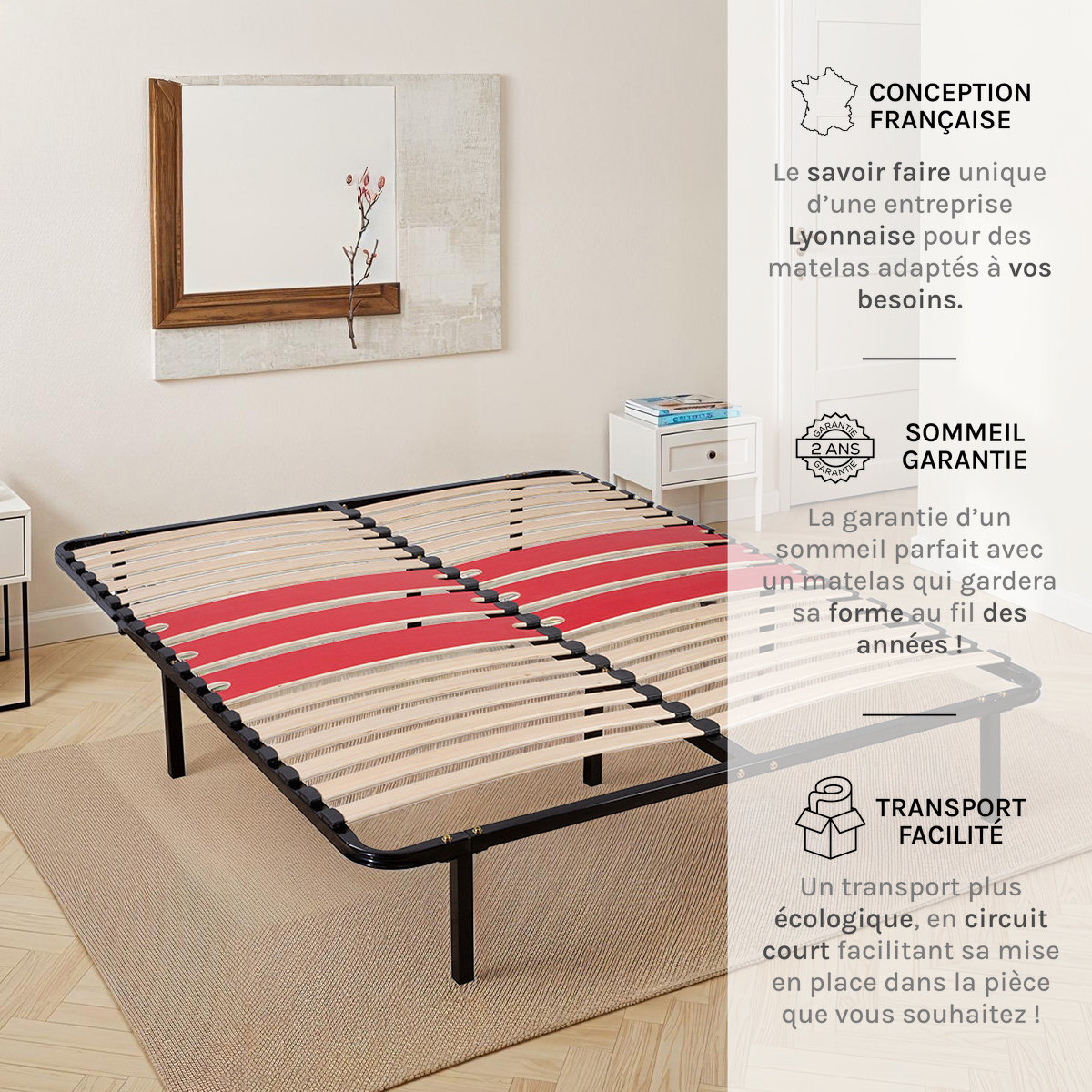 Sommier cadre à lattes - Métal - FLORENCE