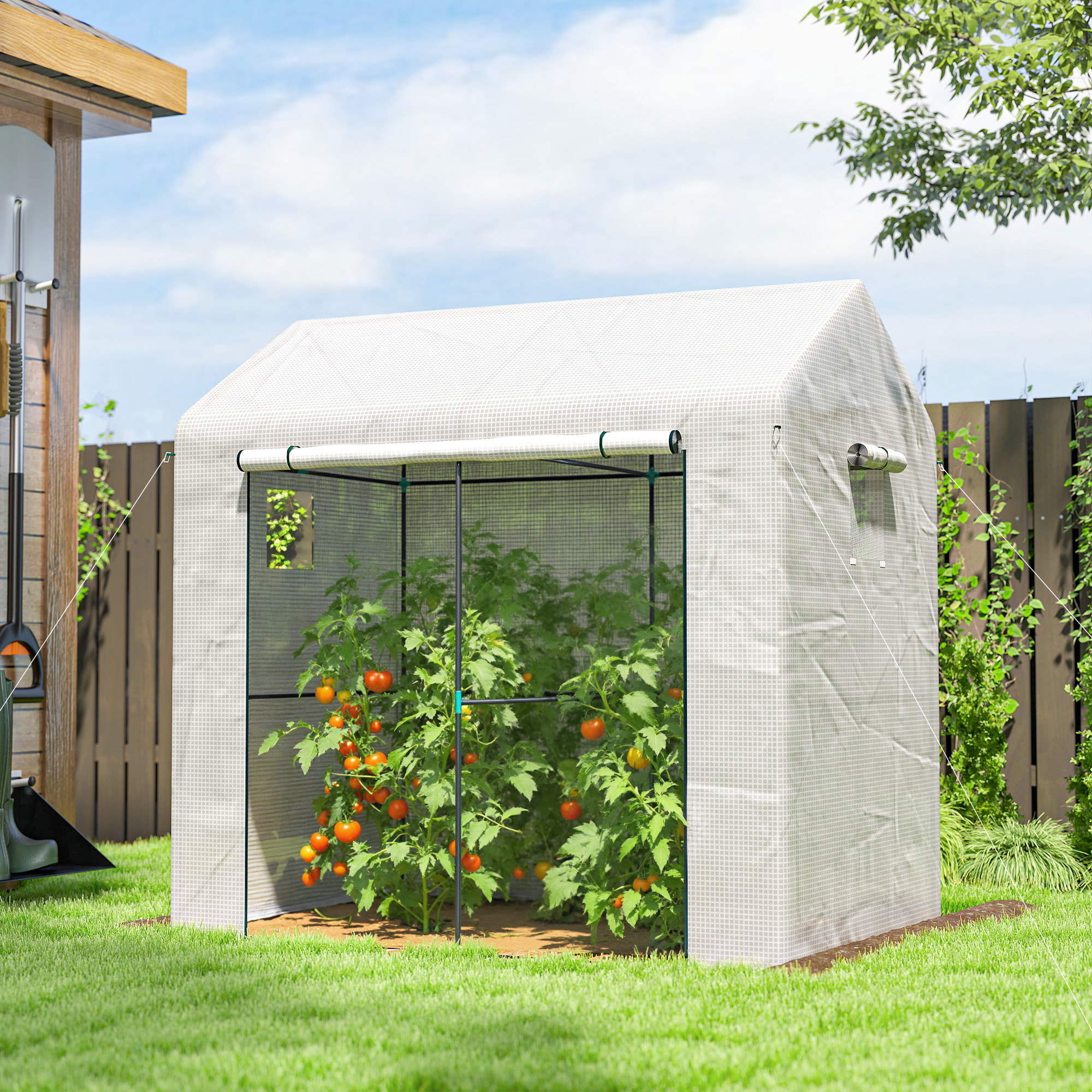 Serre de jardin 2,8 m² porte zippée 2 fenêtres acier PE blanc