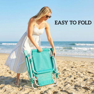 Chaise de plage pliable inclinable avec pare-soleil turquoise
