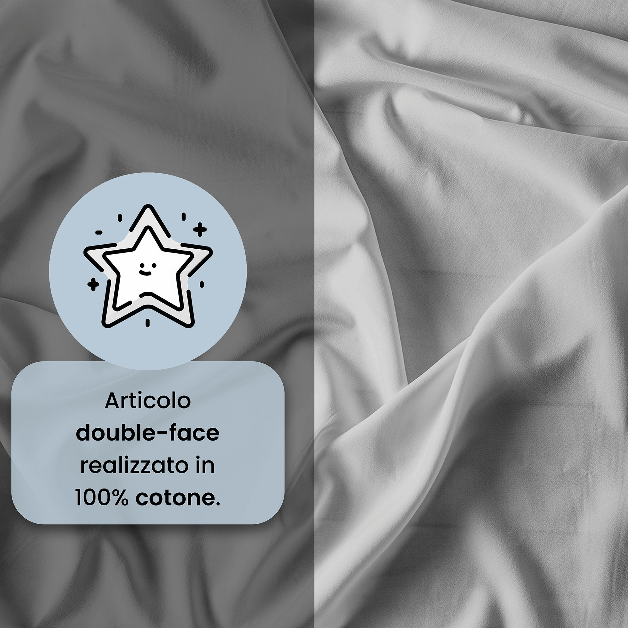 PARURE COPRIPIUMINO NATURAL COLOR, 100% Cotone, Made in Italy - FUMO/GRIGIO CHIARO